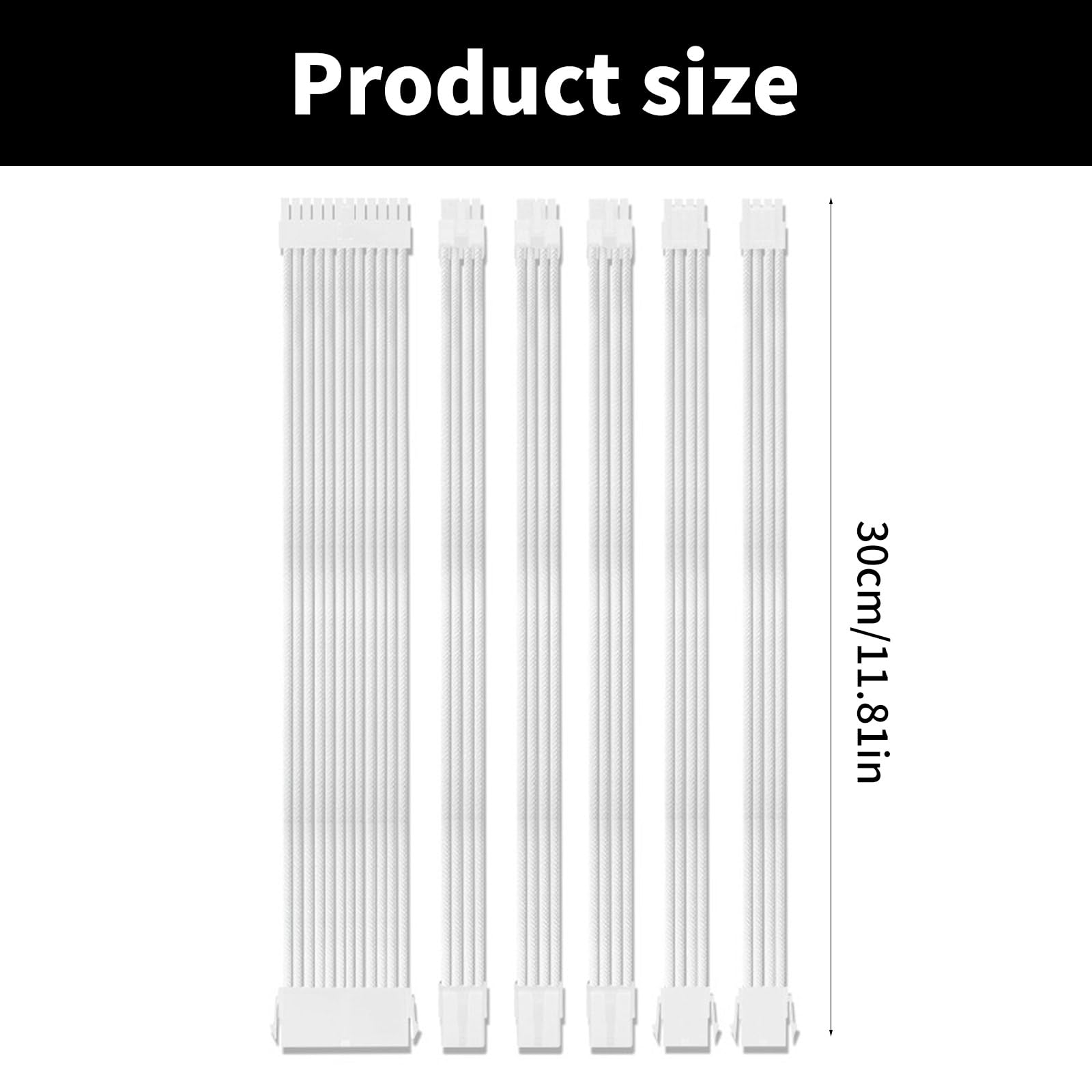 Generisch Lot de rallonges d'alimentation - 30 cm - Gaine - Blanc