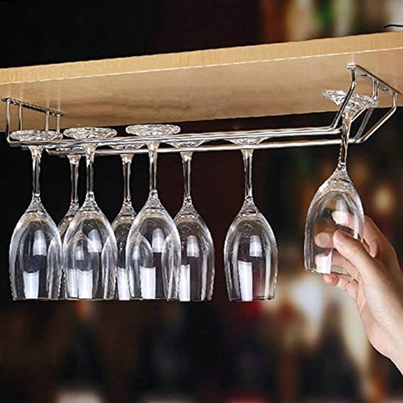 Meded Double Line Wine Glass Upside Down Rack Holder, Stainless Steel for Kitchen, Bars, Pubs