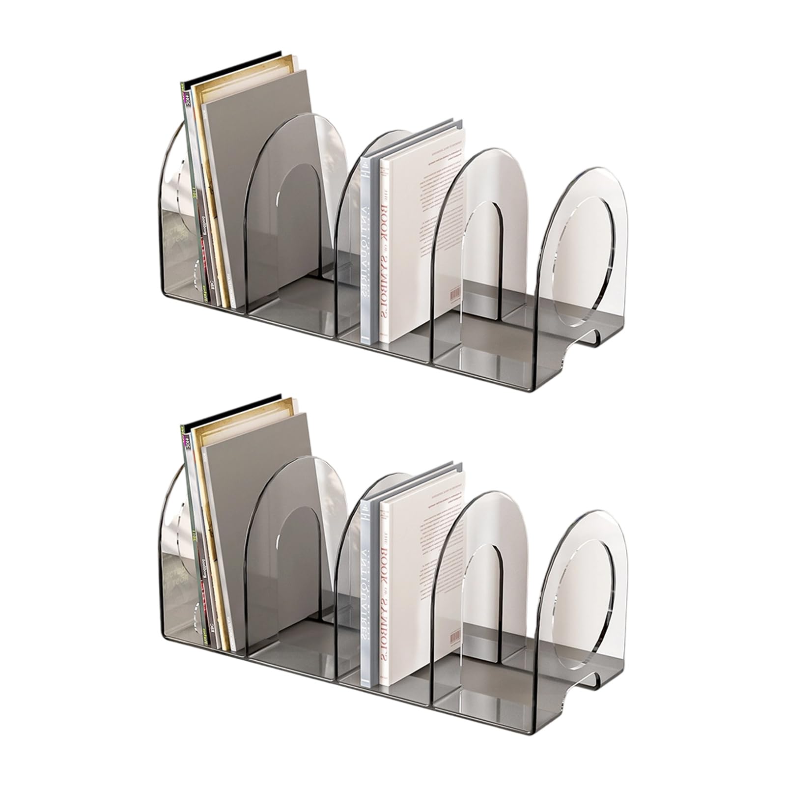 Buxuaaaa 2Pieces Acrylic Bookends for Shelf 4 Section Book End Magazine Stand Book Stoppers Space Saving Desk Organizers Spacing Bookends