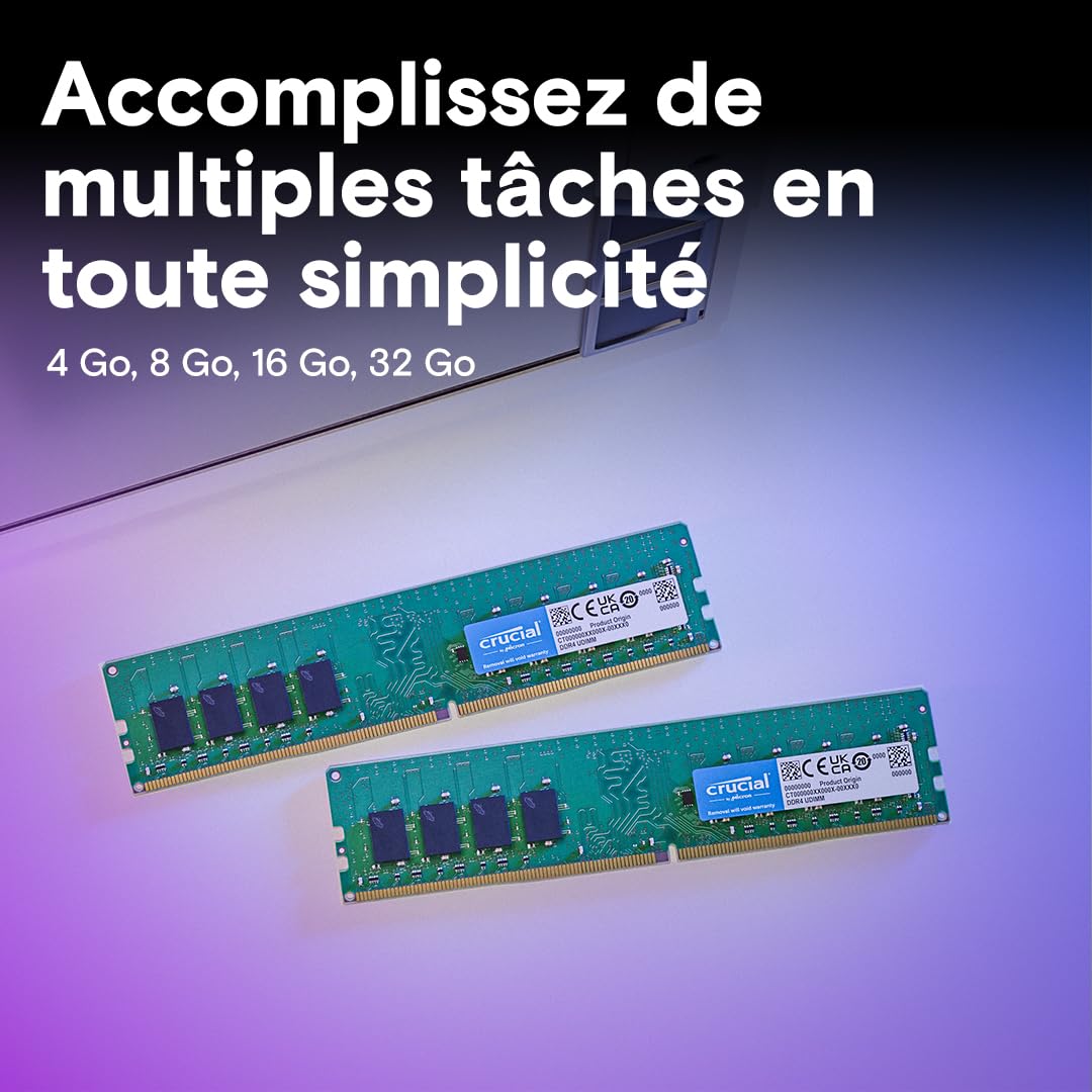 Crucial RAM DDR4 8Go 3200MHz CL22, PC Mémoire (ou 2933MHz / 2666MHz) - CT8G4DFRA32A