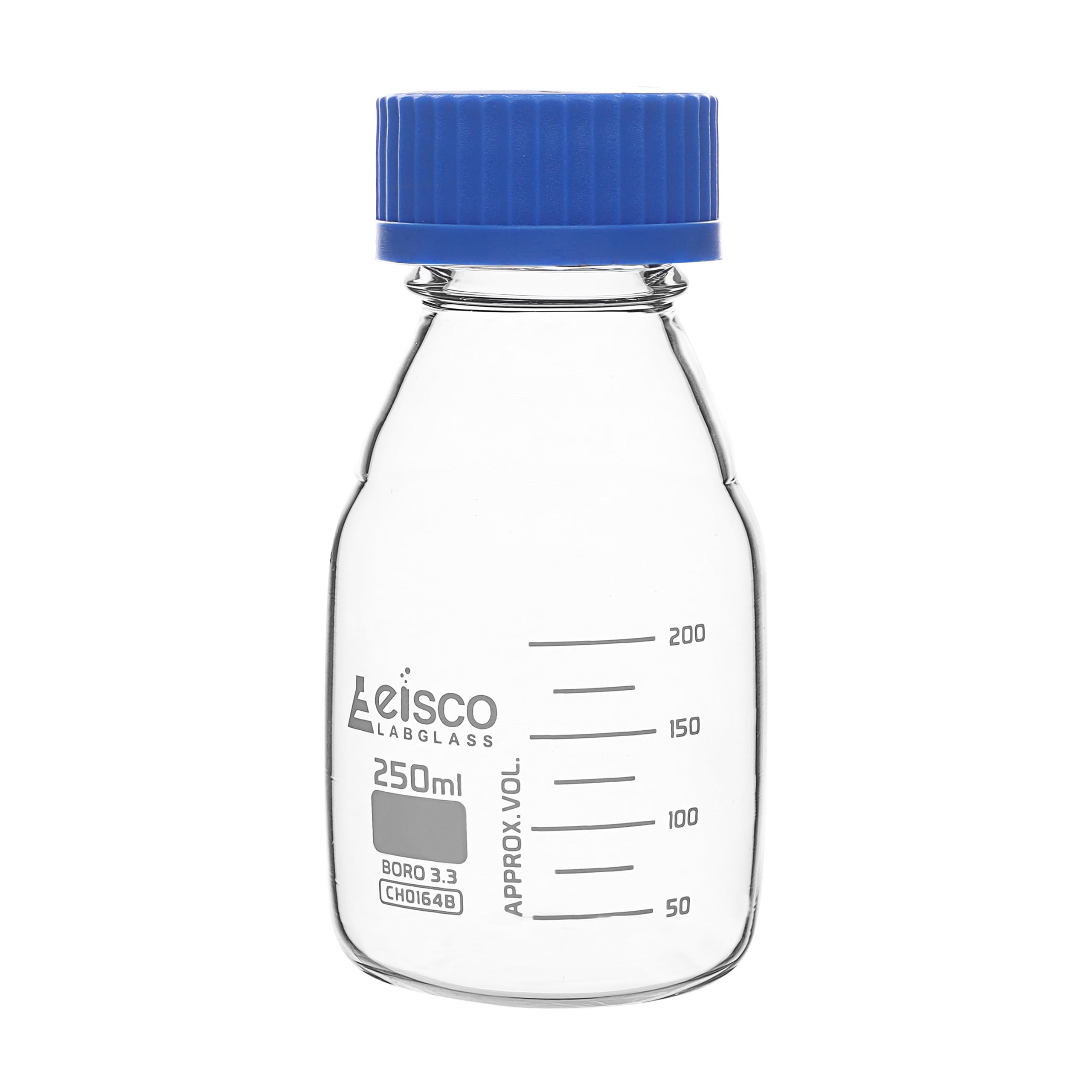 Eisco Labs - Flacone reagente trasparente, 250 ml, con tappo a vite e graduazioni da 25 ml