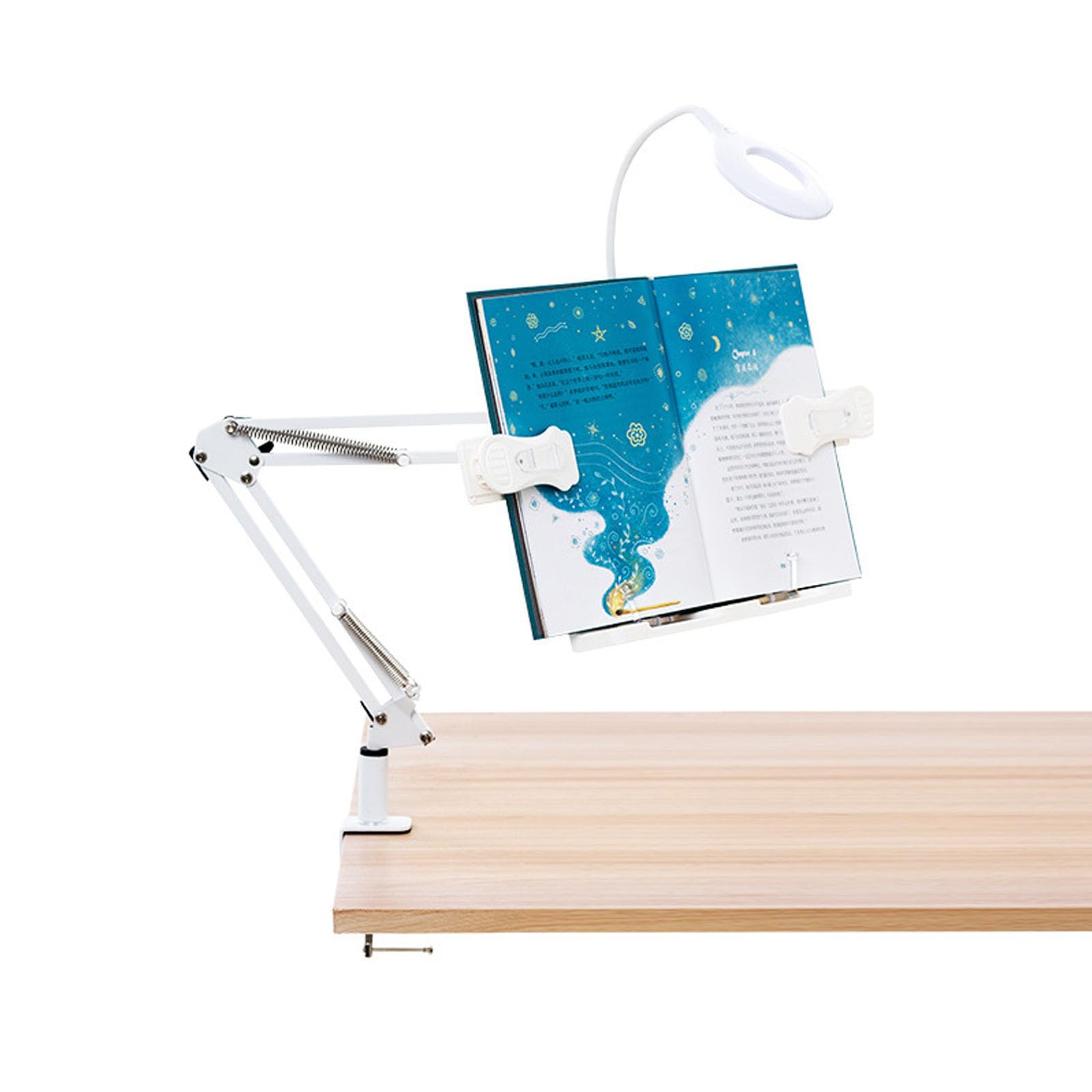 Soporte para teléfono para Cama y Escritorio,Soporte de Brazo de Escritorio Ajustable,360 Flexible Soporte Móvil Perezoso, Compatible con Libros de tabletas para(Size:con diseño de luz circular)