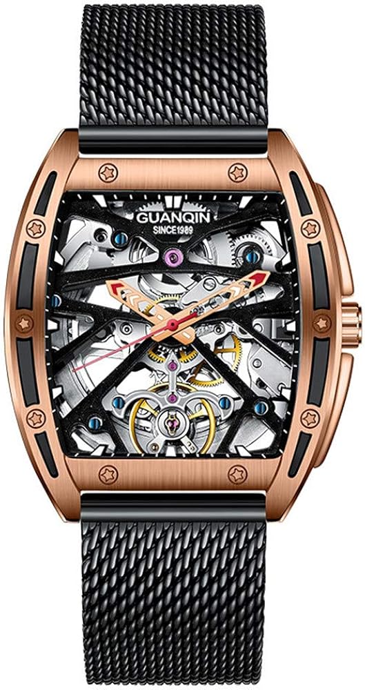 GUANQIN Reloj mecánico automático luminoso de los nuevos hombres del esqueleto Tourbillon impermeable reloj mecánico