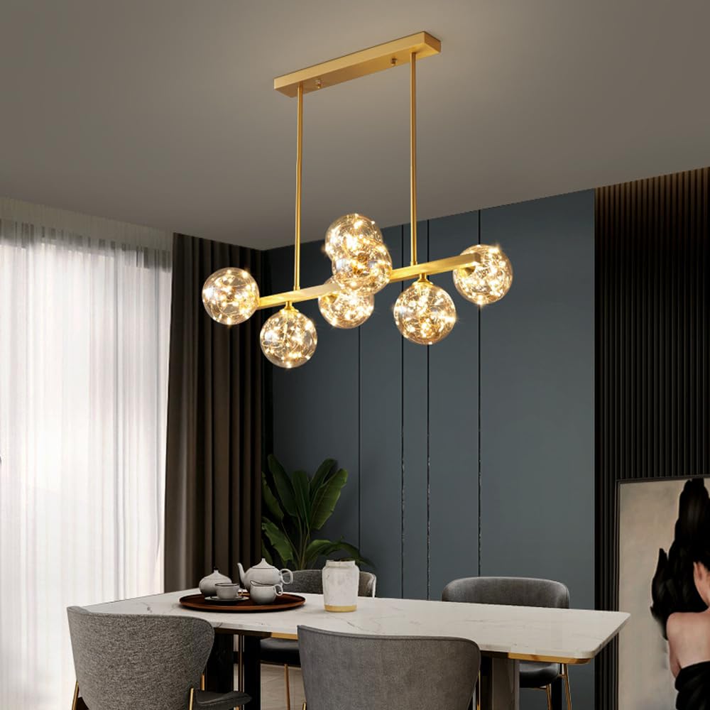 Lustre moderne réglable en hauteur avec suspension or et globes de verre 7/9 lampes