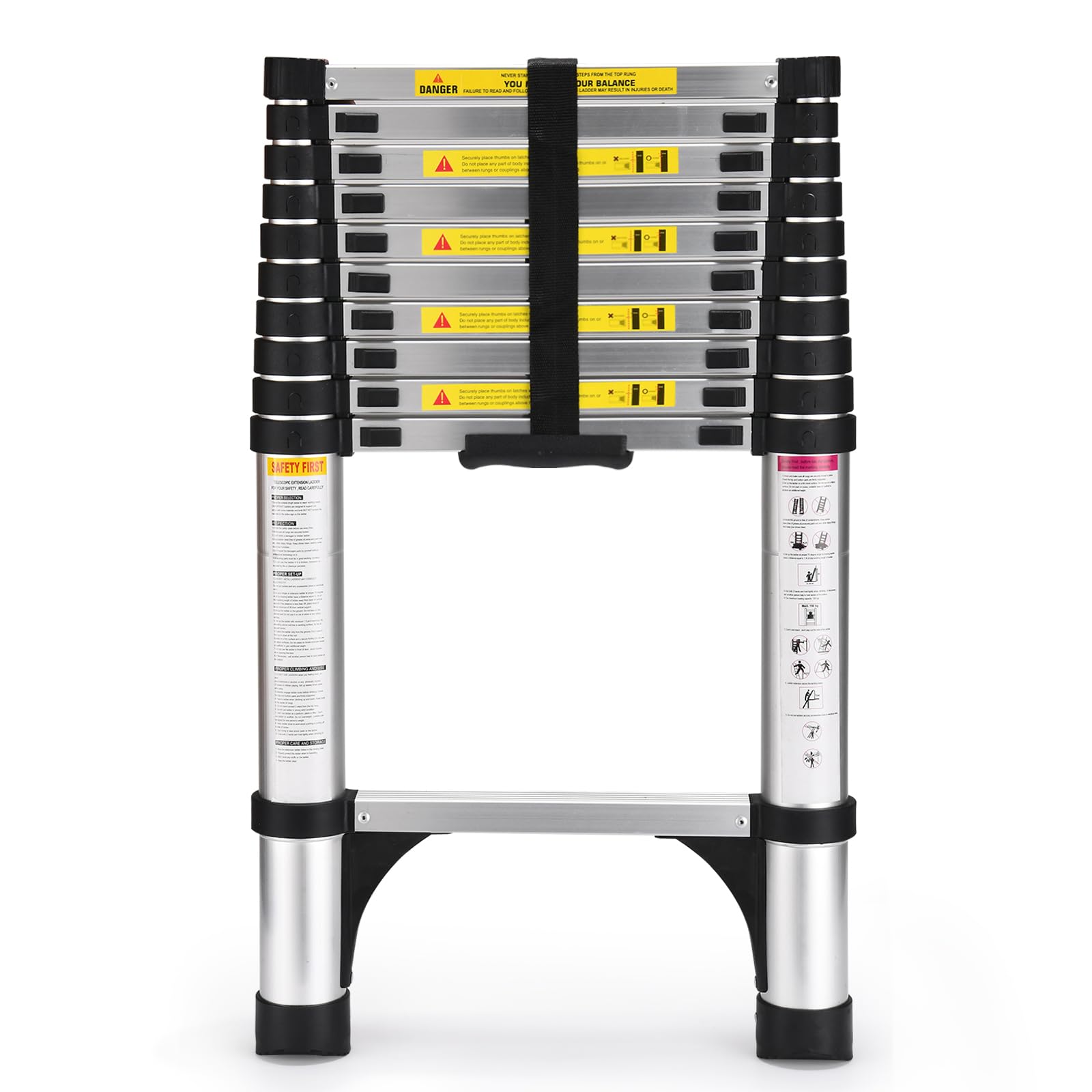 HBTower Scala telescopica da 3,2 metri con piedini antiscivolo, leggera scala pieghevole in alluminio per soppalchi, camper, esterni ed interni, capacità di 150 kg.Argentato