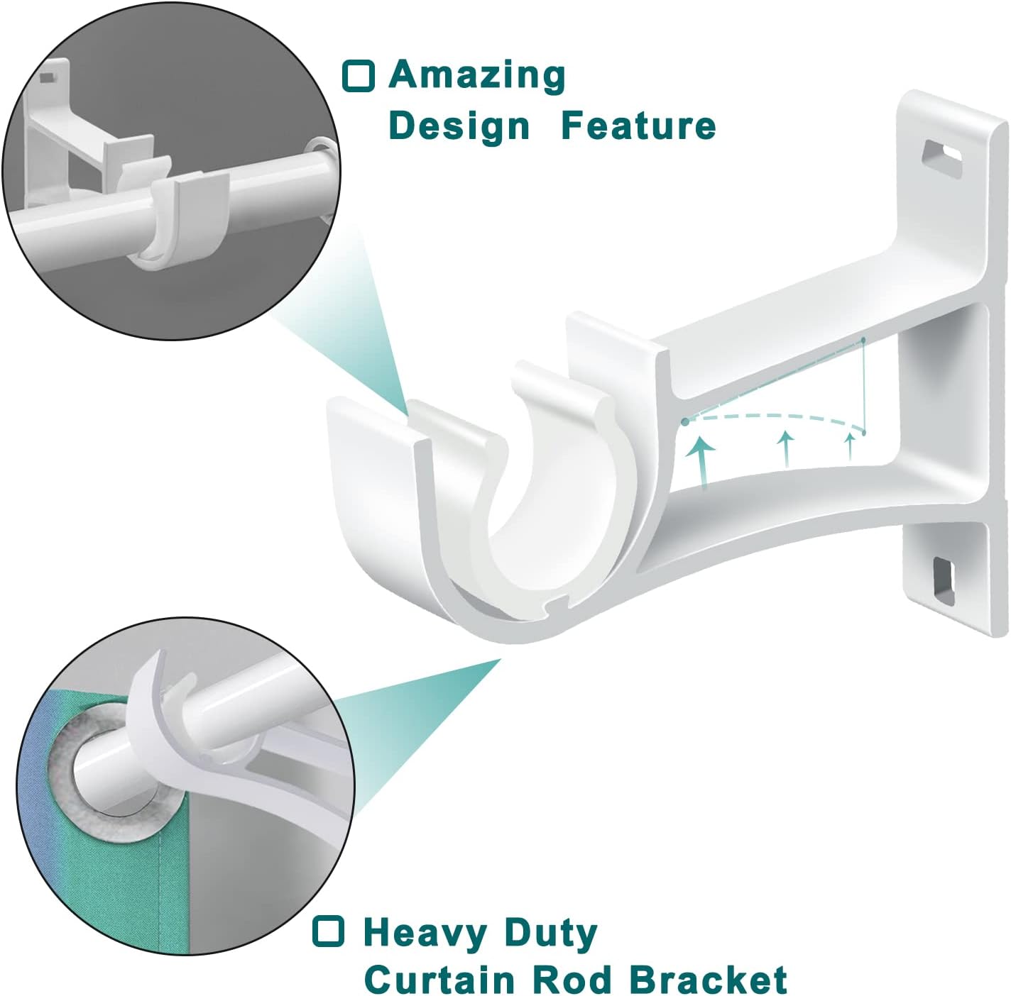 Gudui Curtain Rod Bracket 12 Pack, Heavy Duty Curtain Rod Holders White Curtain Rod Hooks for 1 Inch Drape Rods, Single Curtain Rod Brackets Rod Hangers Support for Wall, Easy Installation