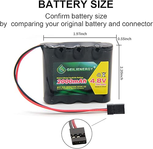 Miniatura 2 de GEILIENERGY Paquete de 2 baterías RX de 4.8 V 2000 mAh con conectores Hitec compatibles con receptores RC, aviones RC y más