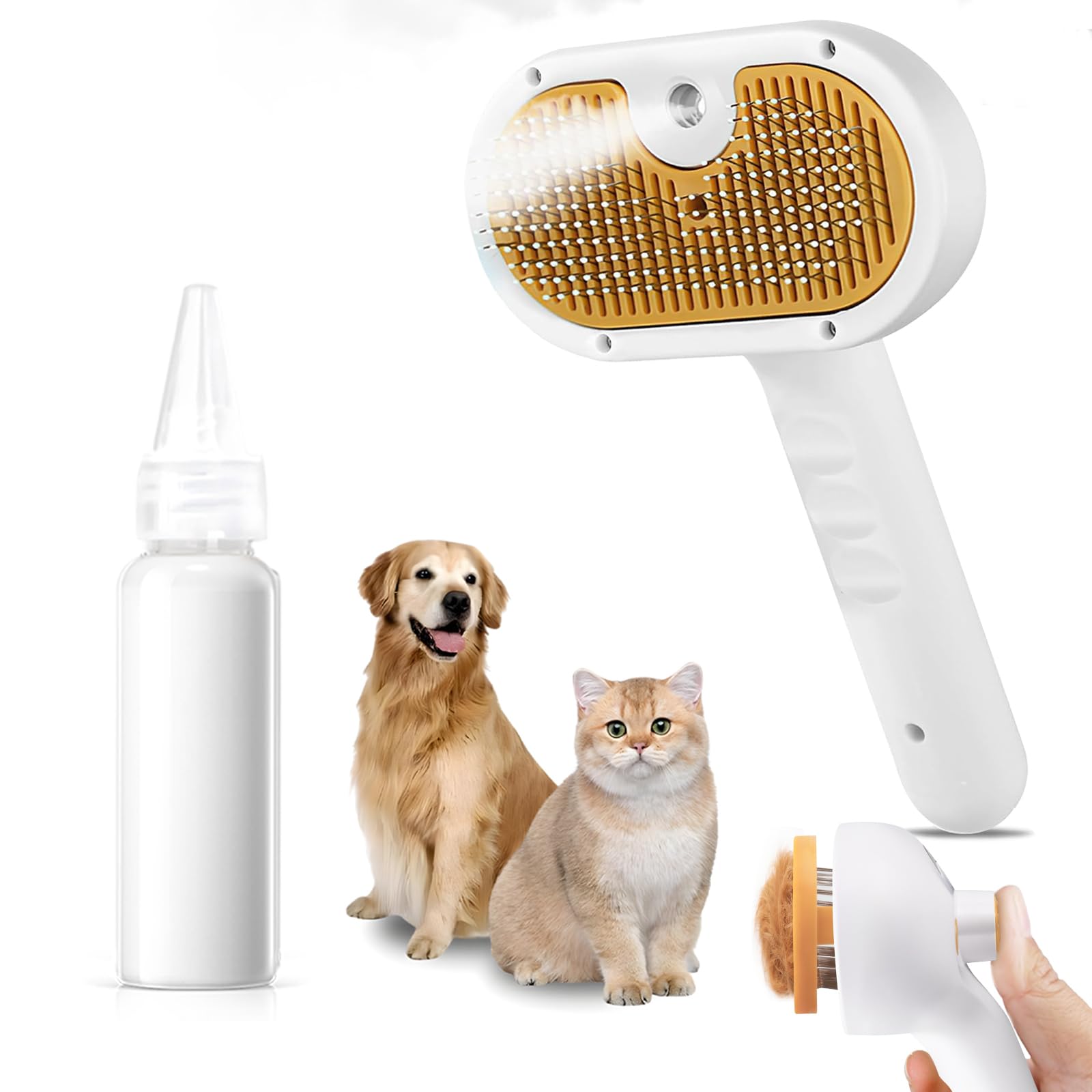Pet Steam Brush for Dogs & Cats – 3-in-1 Grooming Spray Comb, Mist Massage & Defur Function, Water Spritz Deshedding Tool for Long/Short Hair, Indoor Pets (Puffease Cepillo de Vapor)​