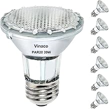 Vinaco PAR20 Flood Light Bulb, 6 Pack PAR20 Flood 39W 120V 480 Lumens (50W Equivalent), Long Lifespan Halogen 39W PAR 20 Dimmable with Warm White 2800K, PAR 20 Halogen Flood Light with E26 Base
