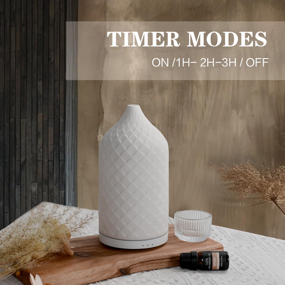 Dyfuzor olejków eterycznych do domu, ceramiczny dyfuzor do aromaterapii do olejków eterycznych, dyfuzor olejków 120 ml z wodoodpornym automatycznym wyłączaniem i 7 diodami LED do dużego