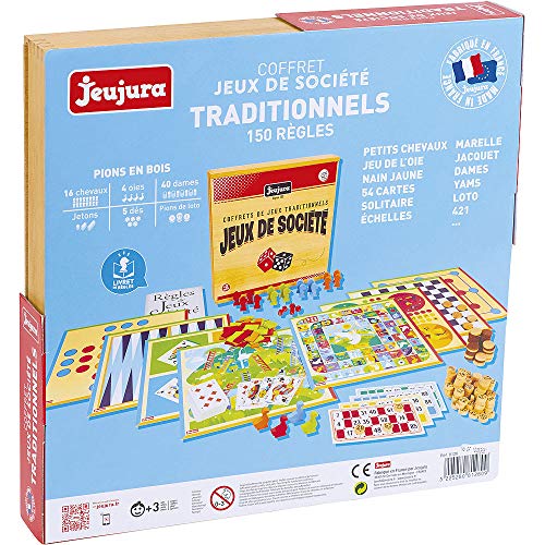 61+Cl2iU6UL Jeujura - 8128- Coffret de Jeux de Societe Traditionnels en Bois, de 2 à 6 joueurs, pour 3 ans a 99 ans, Jaune