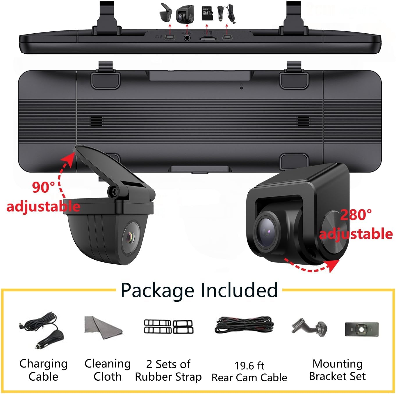 NikoMaku Mirror Dash Cam with Detached Front Camera OEM Design 11” Full Touch Screen Rear View Mirror Camera with 2K Rear Camera for Cars, HDR, Night Vision, Parking Assistance AS-J3