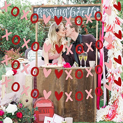 Image of Festiko4Pcs XOXO Heart Garland Red and Pink,Valentines Day Decorations,Valentine Decor,Heart Hanging Garland,Valentines Day Garland,Heart Decorations,Valentines Decor for Office Home Mantle Fireplace