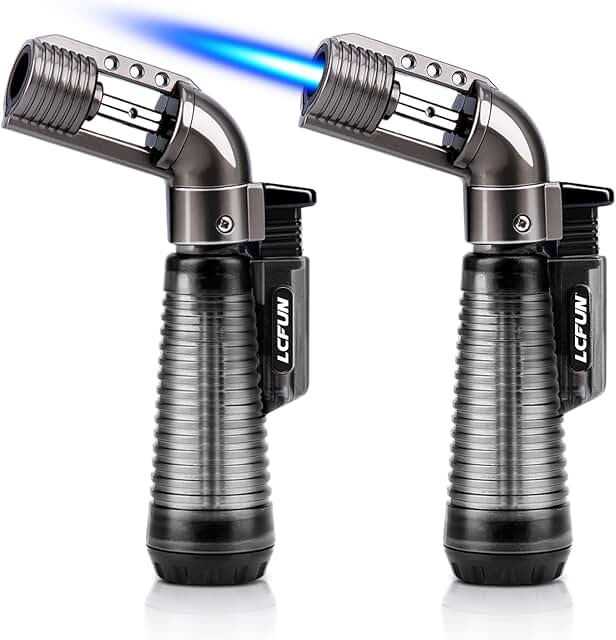 LcFun Torch Lighter 2 Pack Windproof Lighter Refillable Gas Butane Lighter Single Jet Lighters Butane Torch Lighter for Ca...