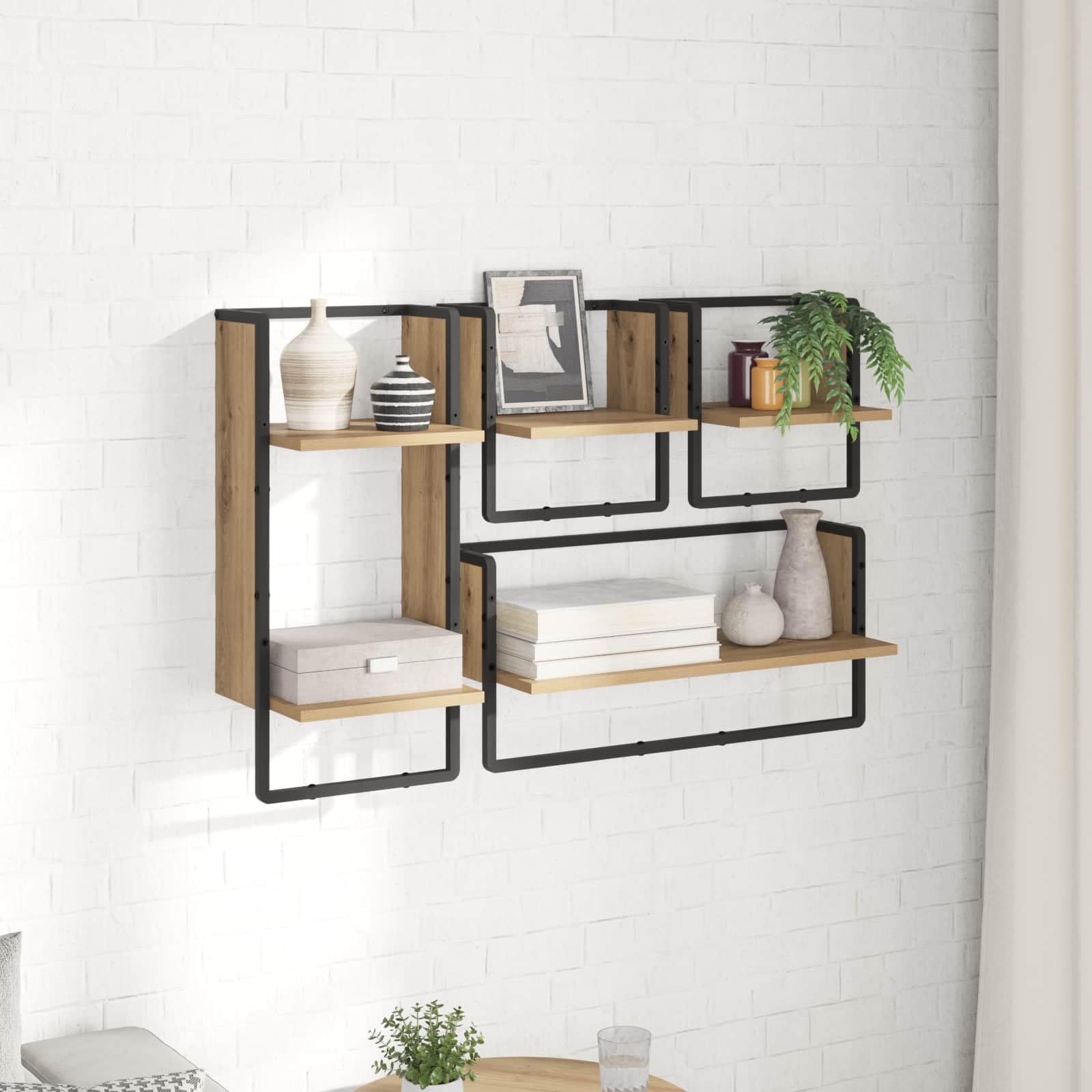 Générique Wandregal-Set, modernes Design, 4-teilig, aus Eiche, handgefertigt, rechteckig, mit stabilem Metallrahmen, für Wohnzimmer, minimalistisches dekoratives Bücherregal