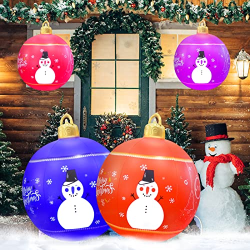 24 Inch Inflatable Christmas Ornaments - Pvc Light Up Inflatable Decorated Ball Giant Blow Up Ball Decorations For Holiday Yard Lawn Porch Pool Tree Decor Indoor Outdoor #TOP7