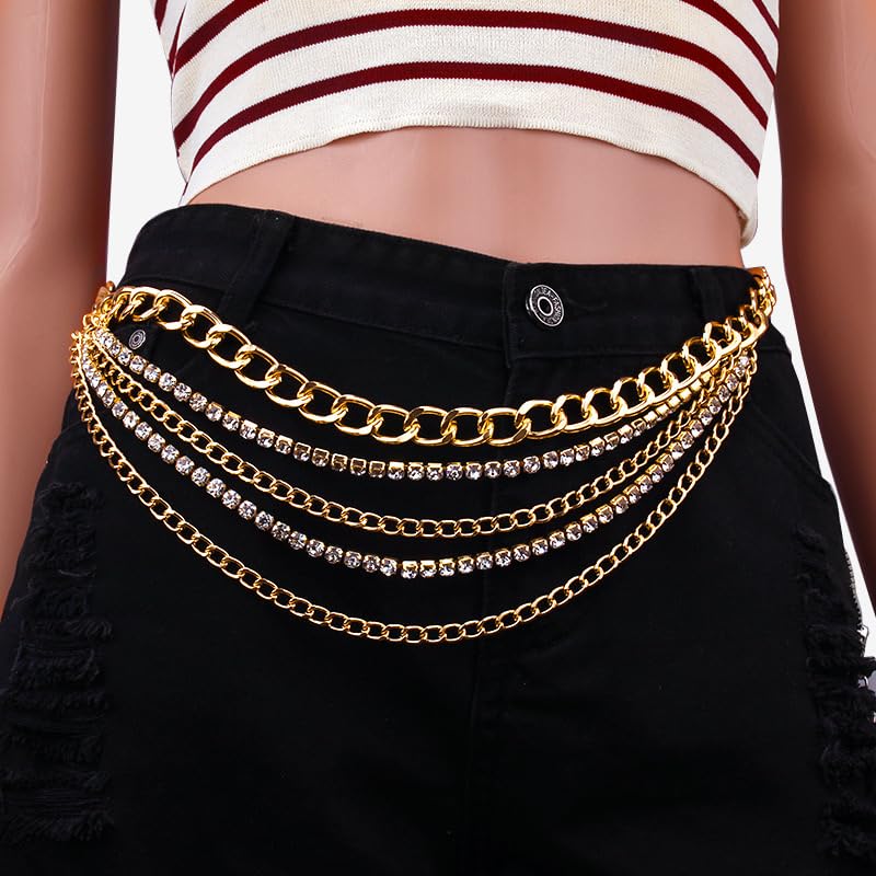 Layered Metal Chain Belt Chain Waist Belt with Pendant Crystal Chain Belt For Men Women Punk Chain Link Belt4
