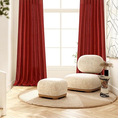 Miniatura 10 de MIULEE Cortinas de lino de 96 pulgadas de largo para sala de estar, 2 paneles, bolsillo para barra de cortina de marfil natural, con pestaña