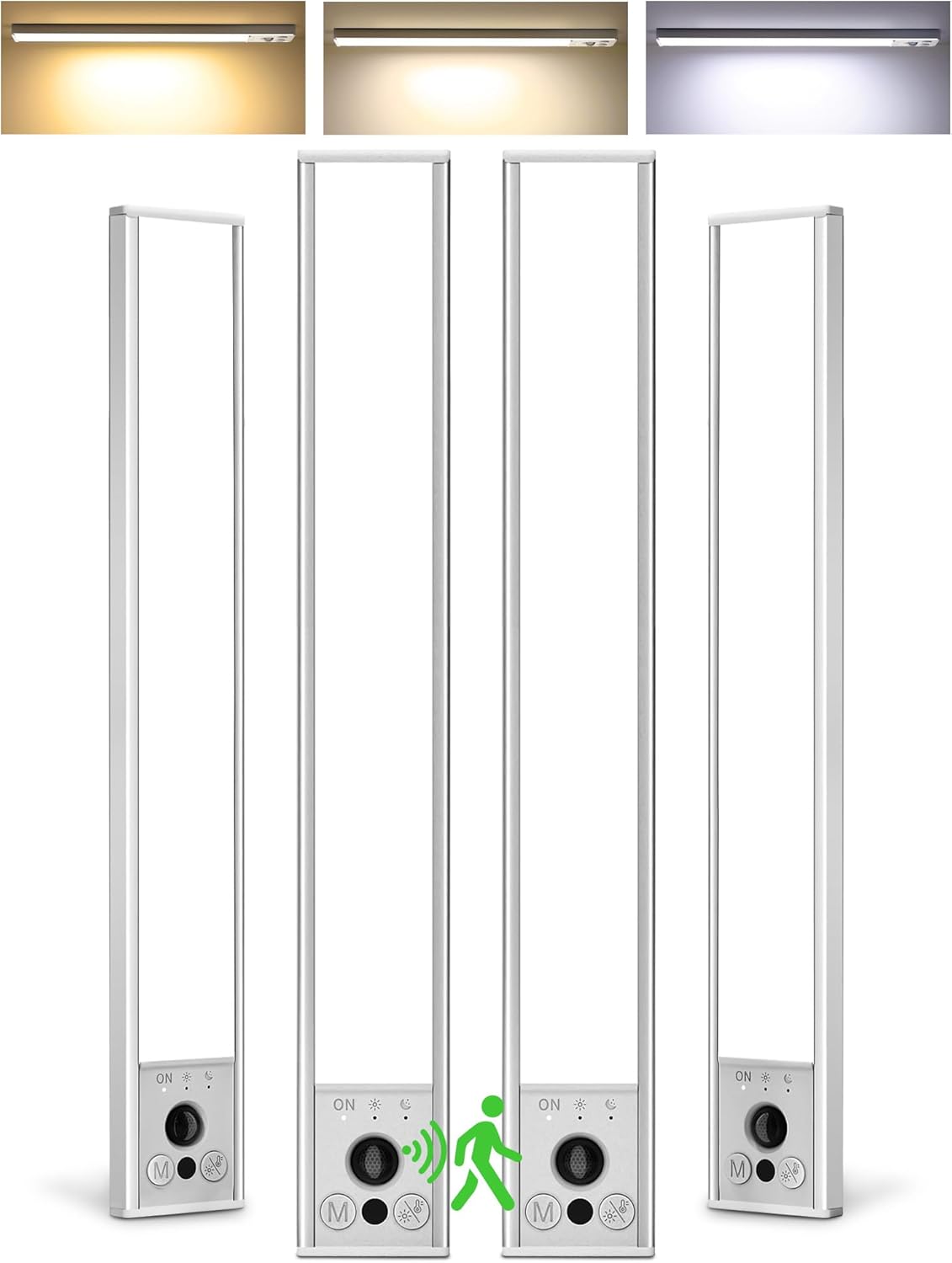 EZVALO 4-Pack Under Cabinet Lighting, 4000mAh Rechargeable Motion Sensor Light Indoor, with Dimmable & 3 Color Temps, Magnetic Closet Lights, Wireless Under Counter Lights for Kitchen (16.5inch) White 16.5inch