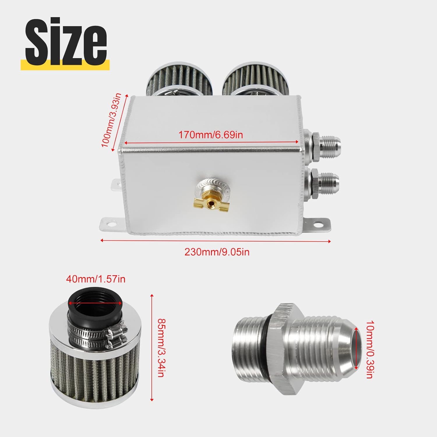 Universal Aluminum AN10 1.2L Twin Baffle Dual Filter Engine Oil Catch Can Tank With 2 Air Filters Oil Catch Reservoir Tank Can Breather Kit Silver
