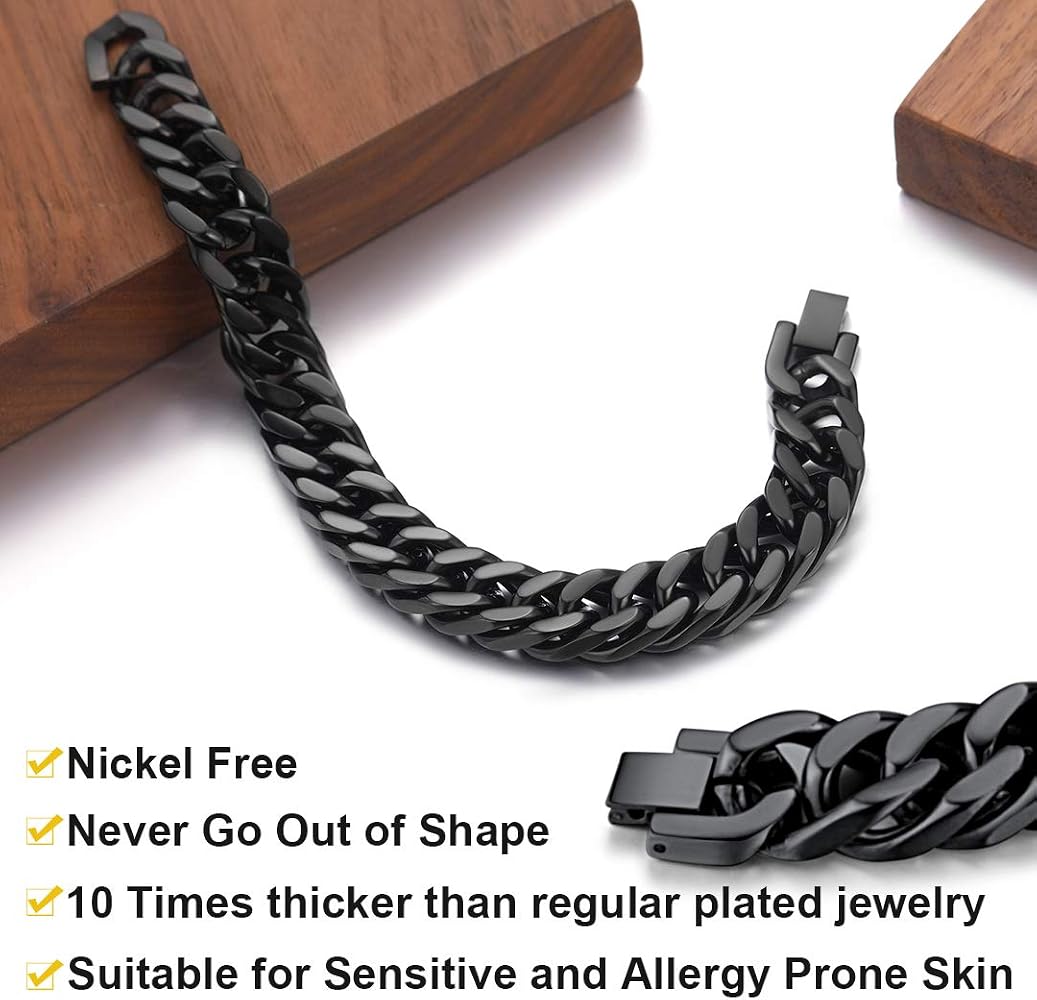 Bracciale da uomo placcato in oro 18 carati con doppia fibbia Bracciale punk Bracciale cubano per regalo da uomo acquista in modo economico - spedizione gratuita, recensioni reali con foto