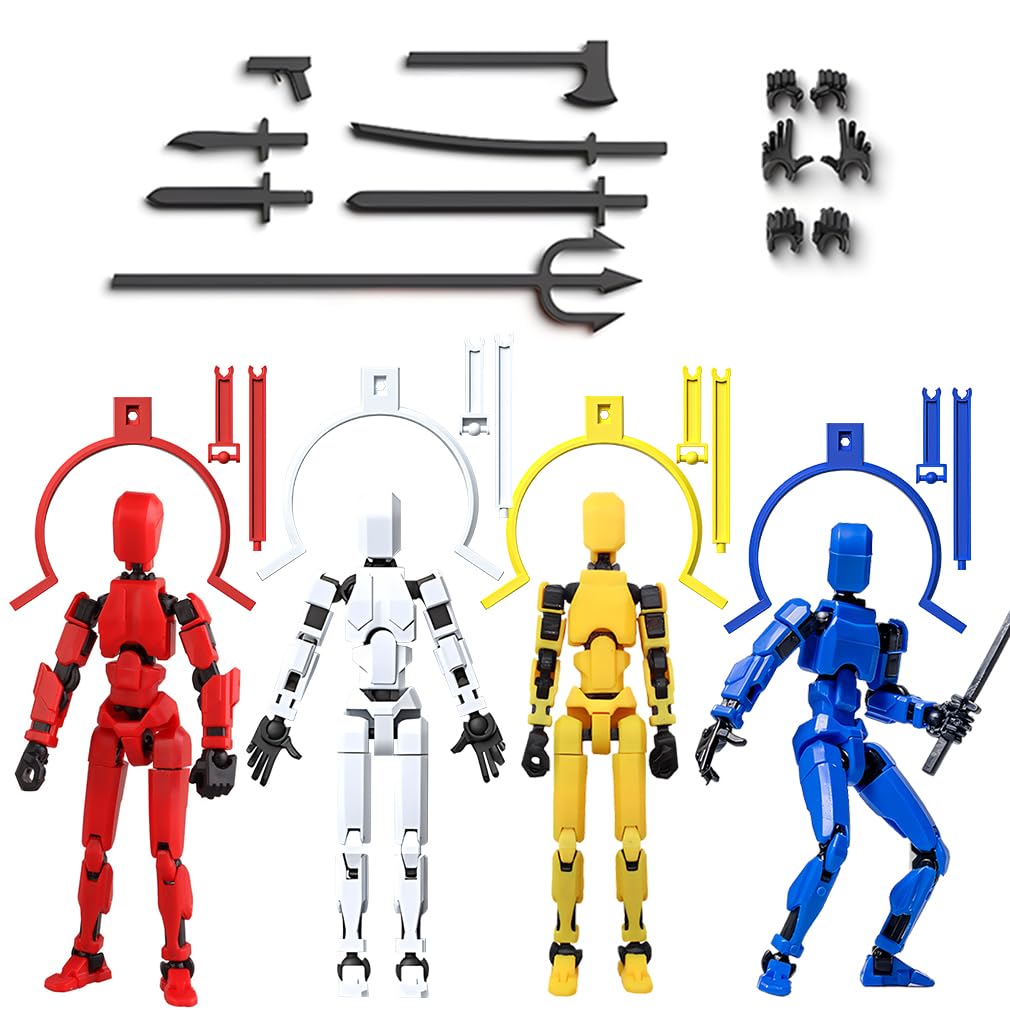 4 Pack T13 Action Figure, 4 Colors Assemble t13 Models, DIY Pose Stand Titan 13 Action Figures, Lucky T 13 Figures
