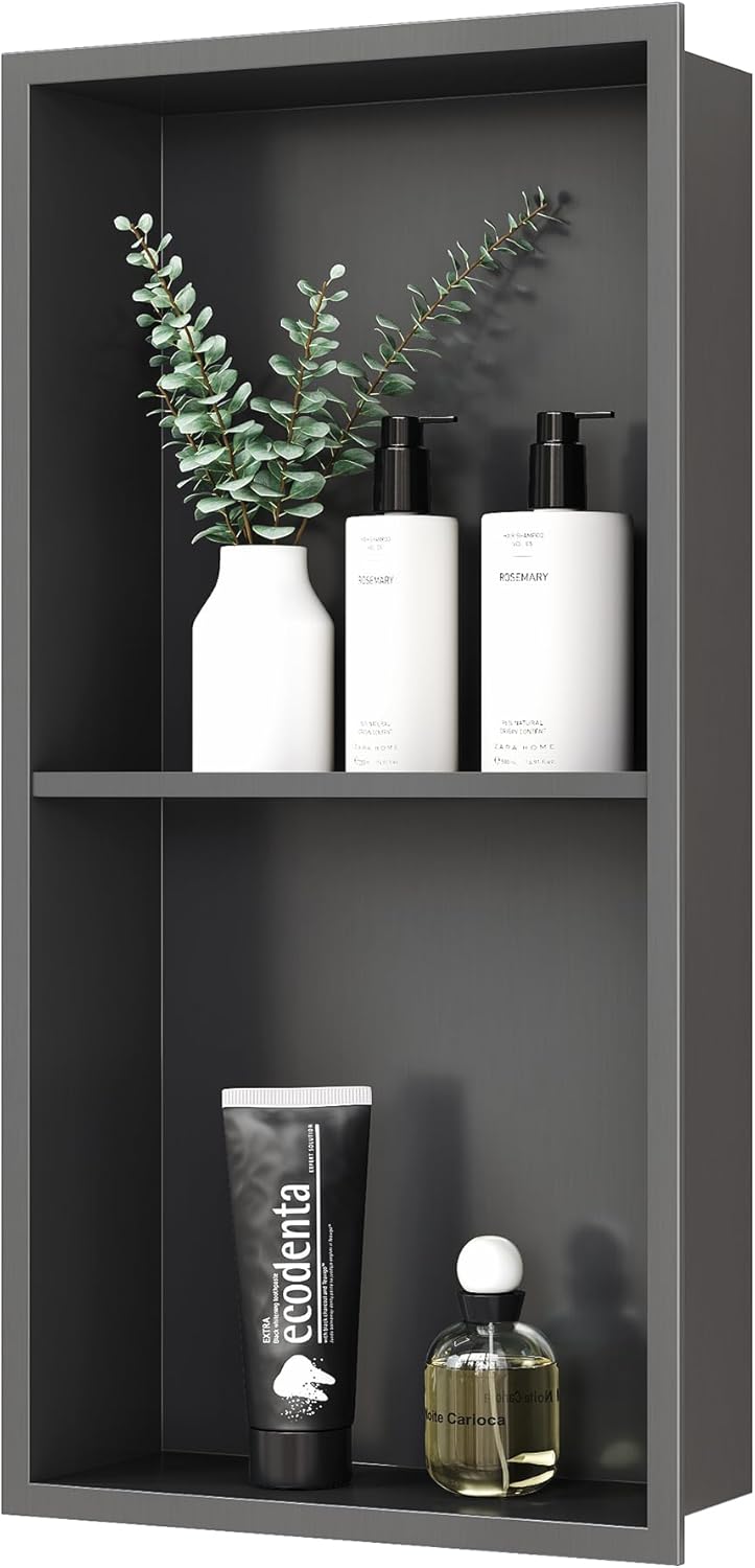 Stainless Steel Shower Niche 24" X 12", No Tile Needed Wall Niche Double Shelves, Recessed Niche Shower for Bathroom Storage, Gun Metal