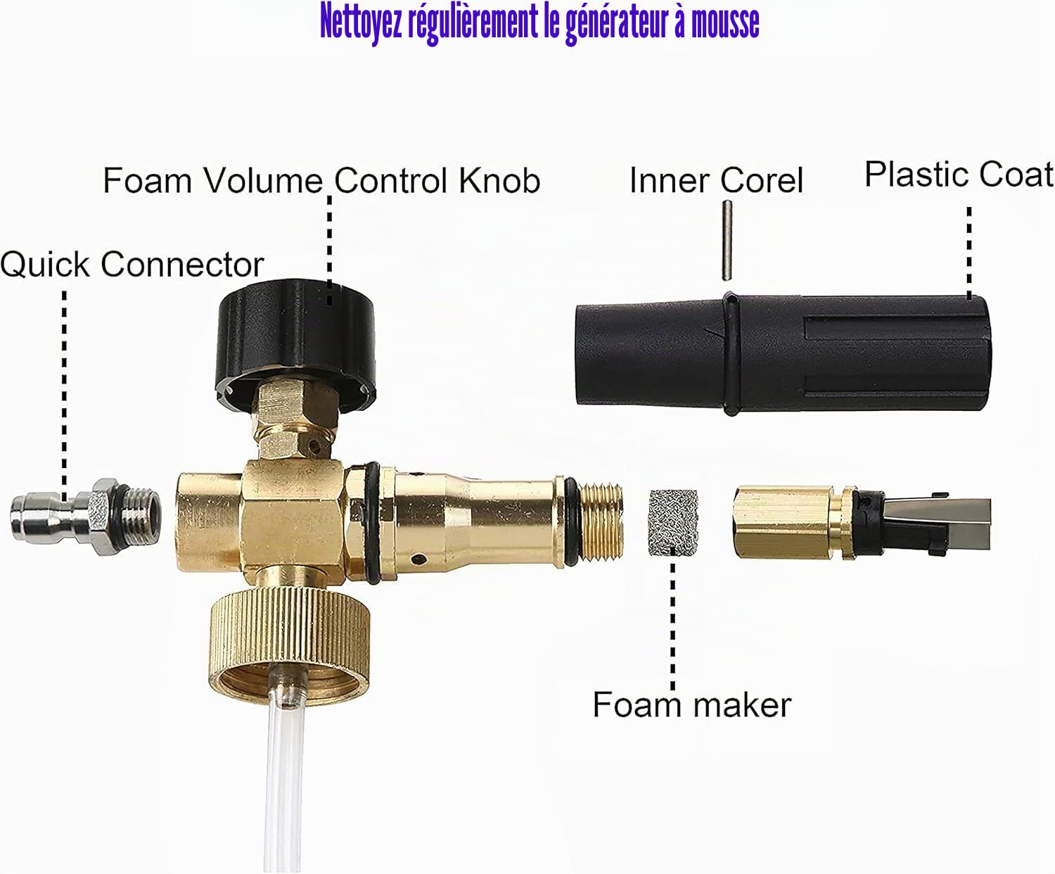 Tool Daily Pistolet Haute Pression avec Canon à Mousse, Raccord Rapide 1/4" | 5 Embouts de Buse de Pulvérisation à Angles Multiples, Lance à Mousse 1 L, Pistolet Court de Lavage, Raccord M22 14mm ou 15mm