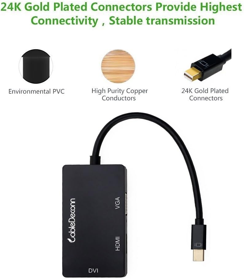 Get Discount Offer CableDeconn Gold Plated Multi-Function Mini Displayport(Thunderbolt Port Compatible) to DVI/VGA/HDMI TV AV HDTV 3-in-1 Cable in Black Hottest Sales CableDeconn Gold Plated Multi-Function Mini Displayport(Thunderbolt Port Compatible) to DVI/VGA/HDMI TV AV HDTV 3-in-1 Cable in Black