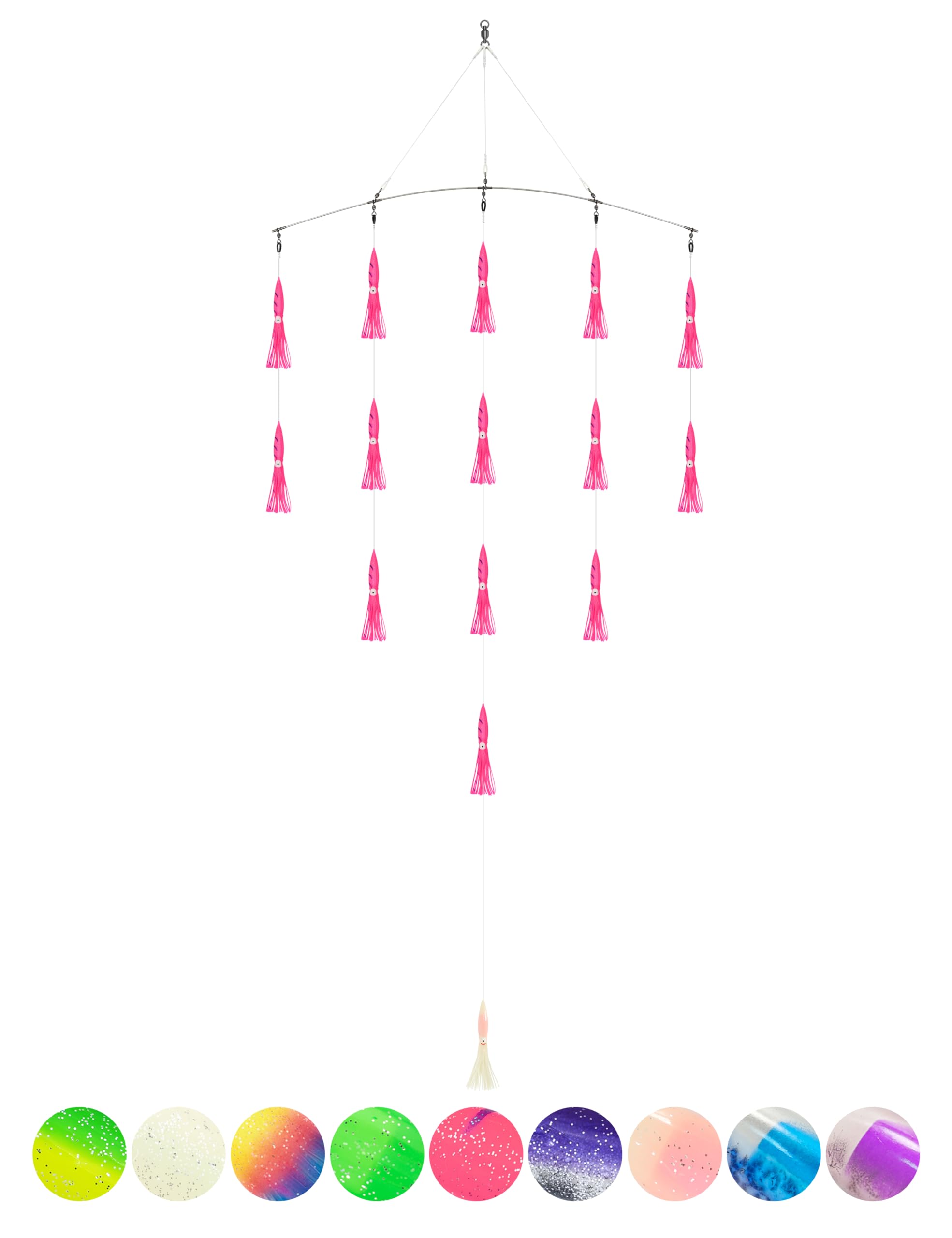 BLUEWING 36" Upgraded Fishing Spreader Bar Formation with 9" Floating Squids and 316 Stainless Steel Rod Offshore Spreader Bar for Wahoo Tuna Marlin Mahi Mahi, Pink