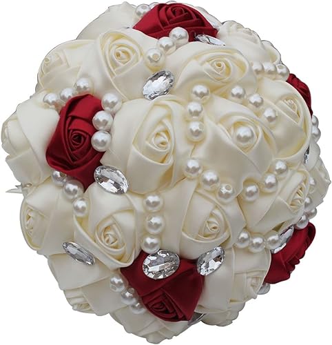Miniatura 6 de S-SSOY Ramos de boda románticos personalizables con flores de seda para novia, ramo de broche de dama de honor para novia, con cinta de cristal de
