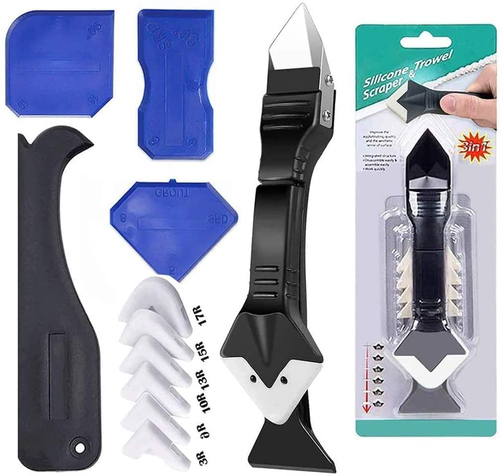 JIAVAXA 3 in 1 Silicone Caulking Tool Kit, Stainless Steel Scraper Tool, Sealant Finishing Reuse and Replaceable 5 Pads, Caulk Remover Ideal for Kitchen, Bathroom,Showers/Sinks Window Sink Joint (B0BYDX97FT) Amazon Price History, Amazon Price Tracker