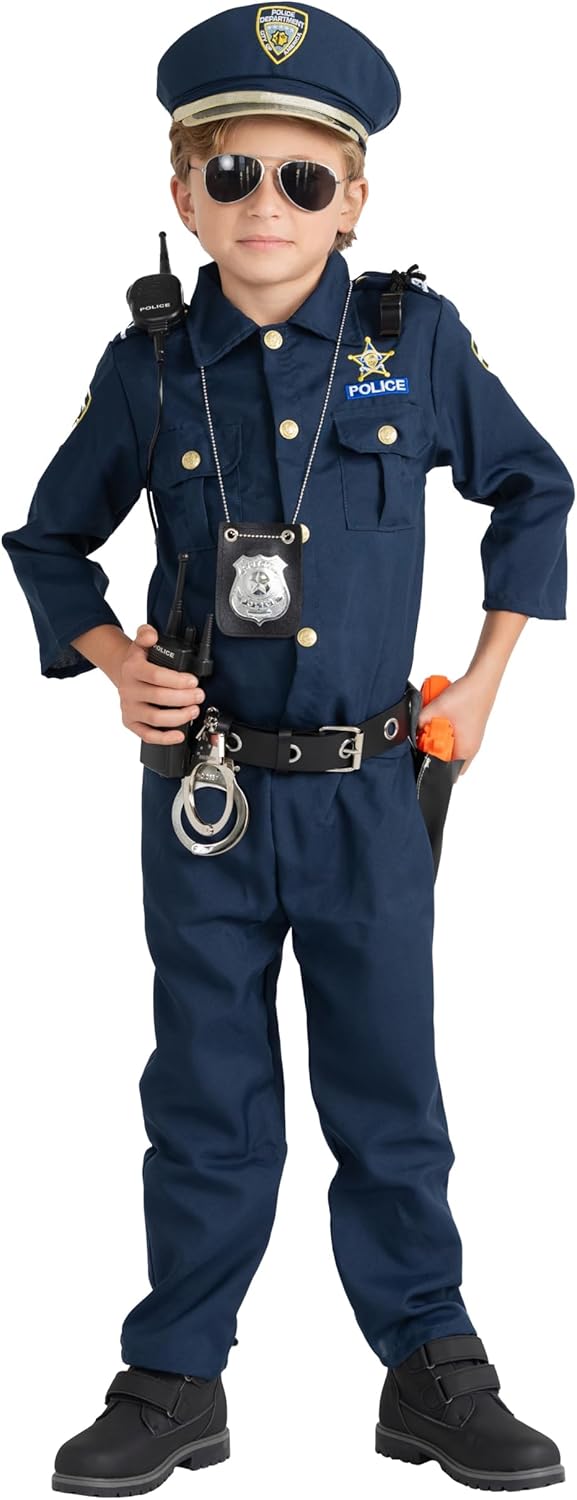 Dress Up America Police Costume for Kids – Realistic Cop Uniform with Shirt, Pants, Hat & Accessories - Halloween Costume X-Large