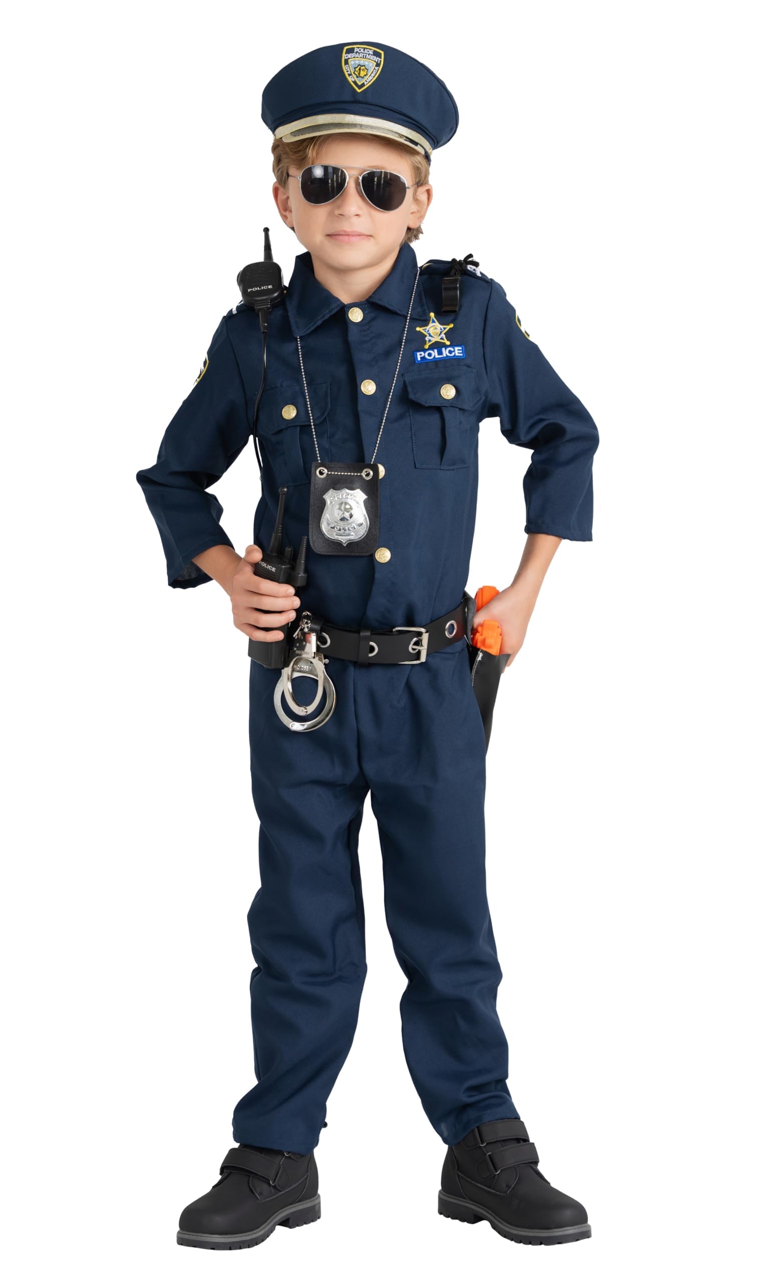 Dress Up America Police Costume for Kids – Realistic Cop Uniform with Shirt, Pants, Hat & Accessories - Halloween Costume