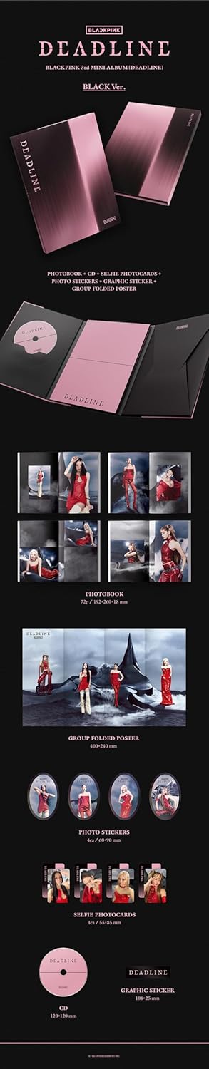 BLACK PINK : Deadline - (BLACK Version) 3rd Mini Album CD+Photobook+Selfie Photocards+Photo Stickers+Graphic Sticker+Group Folded Poster