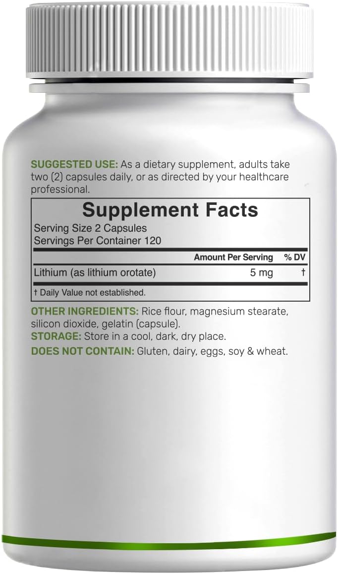 Lithium Orotate 5mg, 240 Capsules – Highly Bioavailable & Stable Lithium Supplements – Easily Absorbed Mineral Salt in Gentle Form – Low Dose, Non-GMO, Gluten Free - Image 6
