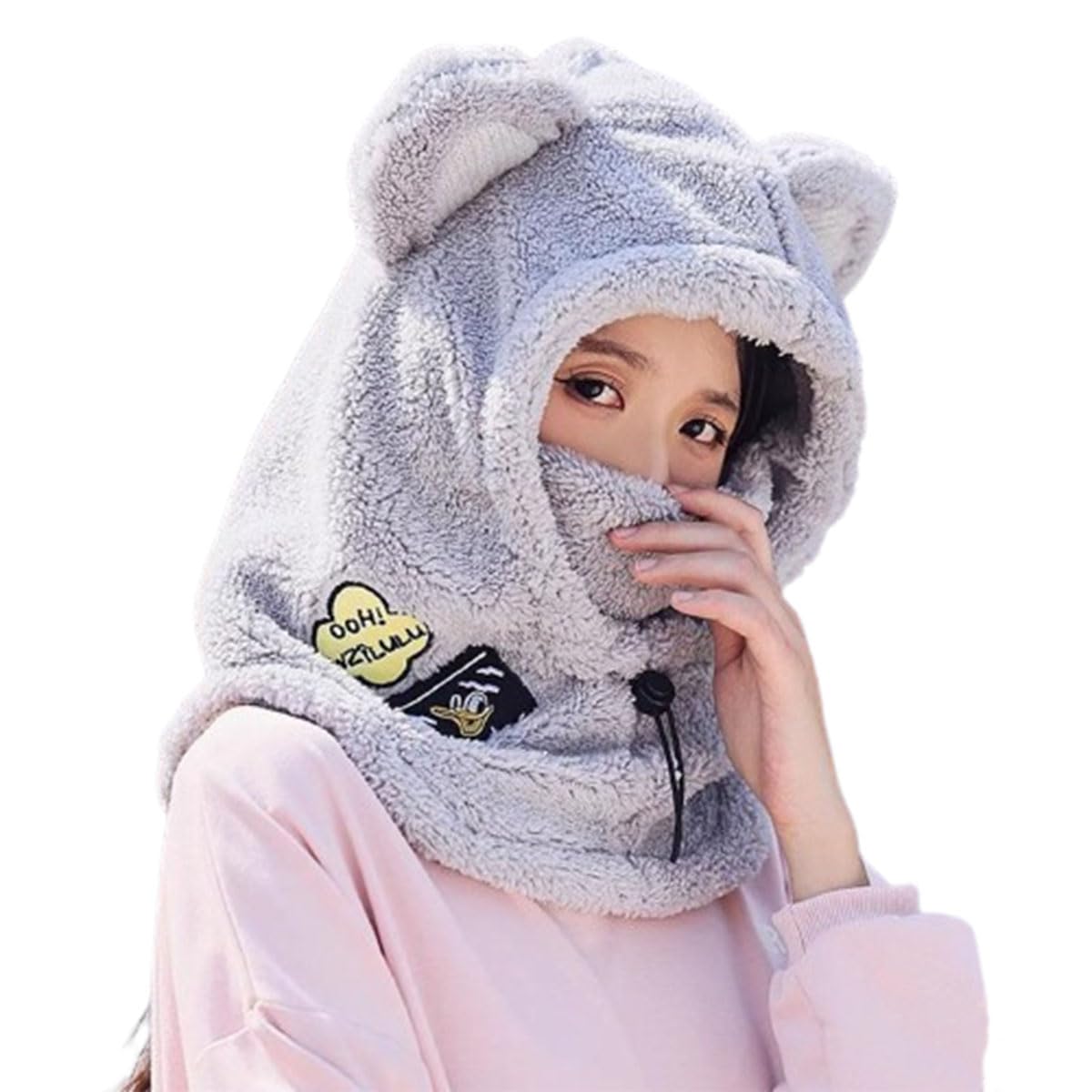 NURCOIOX Parent-Child Cute Helmet Covers, Winter Ski Bear Ears Cartoon Helmet Cover, Hat Face Covers Scarf Funny Helmet Cover-C