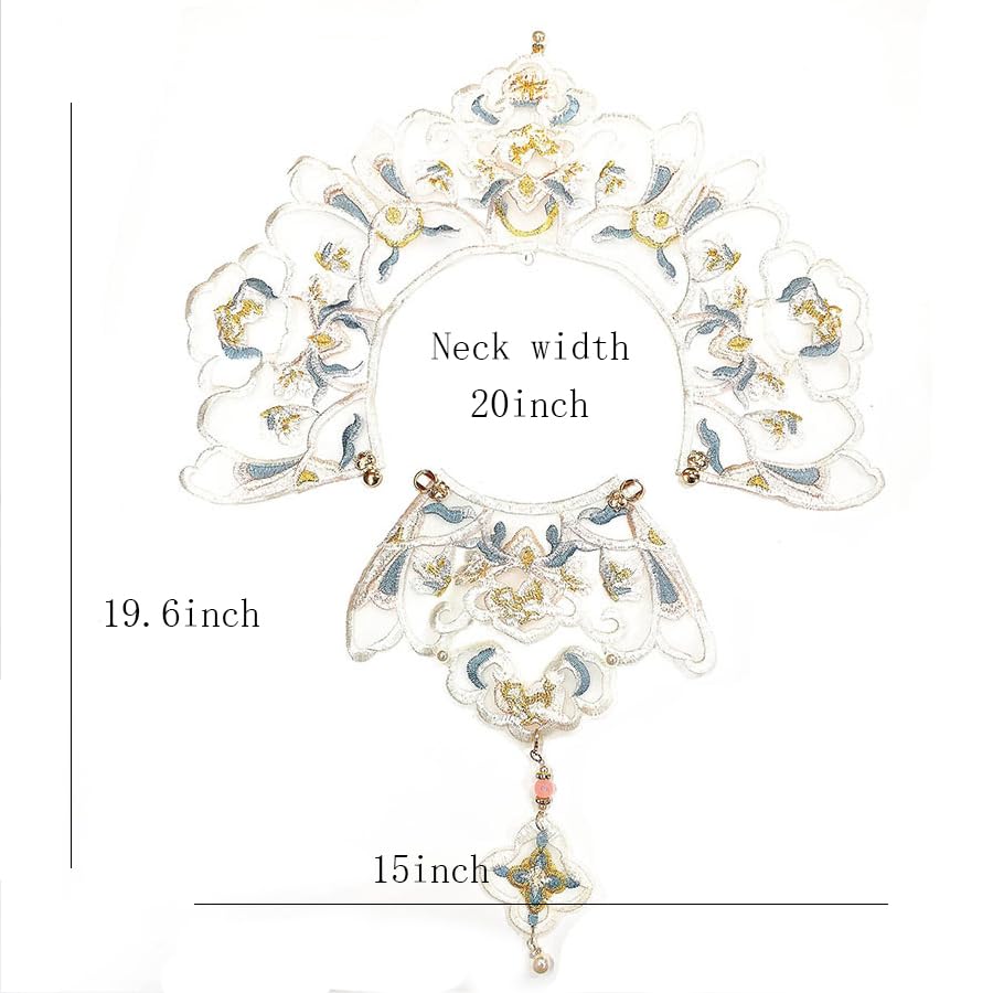 Chinese White orchid Ming Clothing Lace Cloud Collar Shawl Wrap Shoulder Scraf for Mamian Skirt Hanfu Handmade (Ming Style)2