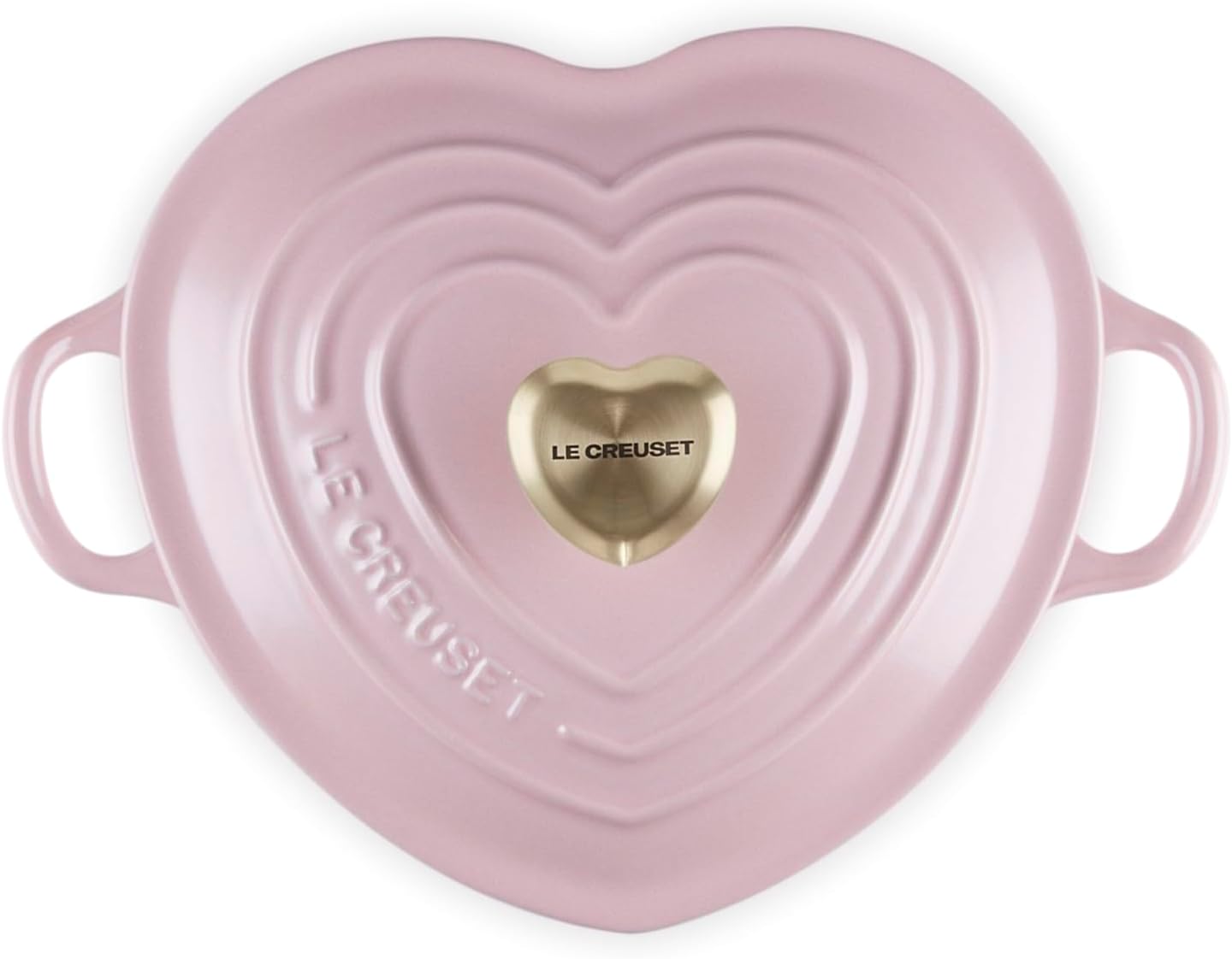 Le Creuset Enameled Cast Iron Traditional Shallow Heart Cocotte, 1.25 Qt, Chiffon Pink Light Gold Heart