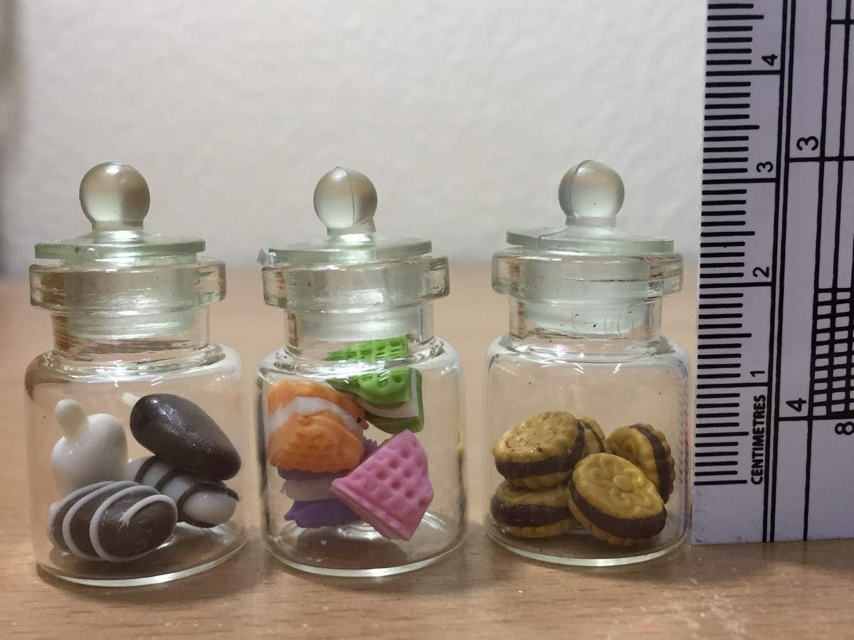 3pc Miniature Food Chocolate Cookie Cake Dollhouse Donut Candy in Clear Glass Mini Bottle Fruit #MF060