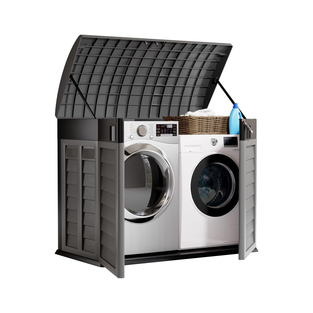 INTEC - Cache Poubelles Extérieur Design 1500L Anthracite - Grand Abri 2 Portes en Polypropylène Résistant pour Tri Sélectif - Coffre de Rangement Multifonctionnel pour Terrasse & Jardin