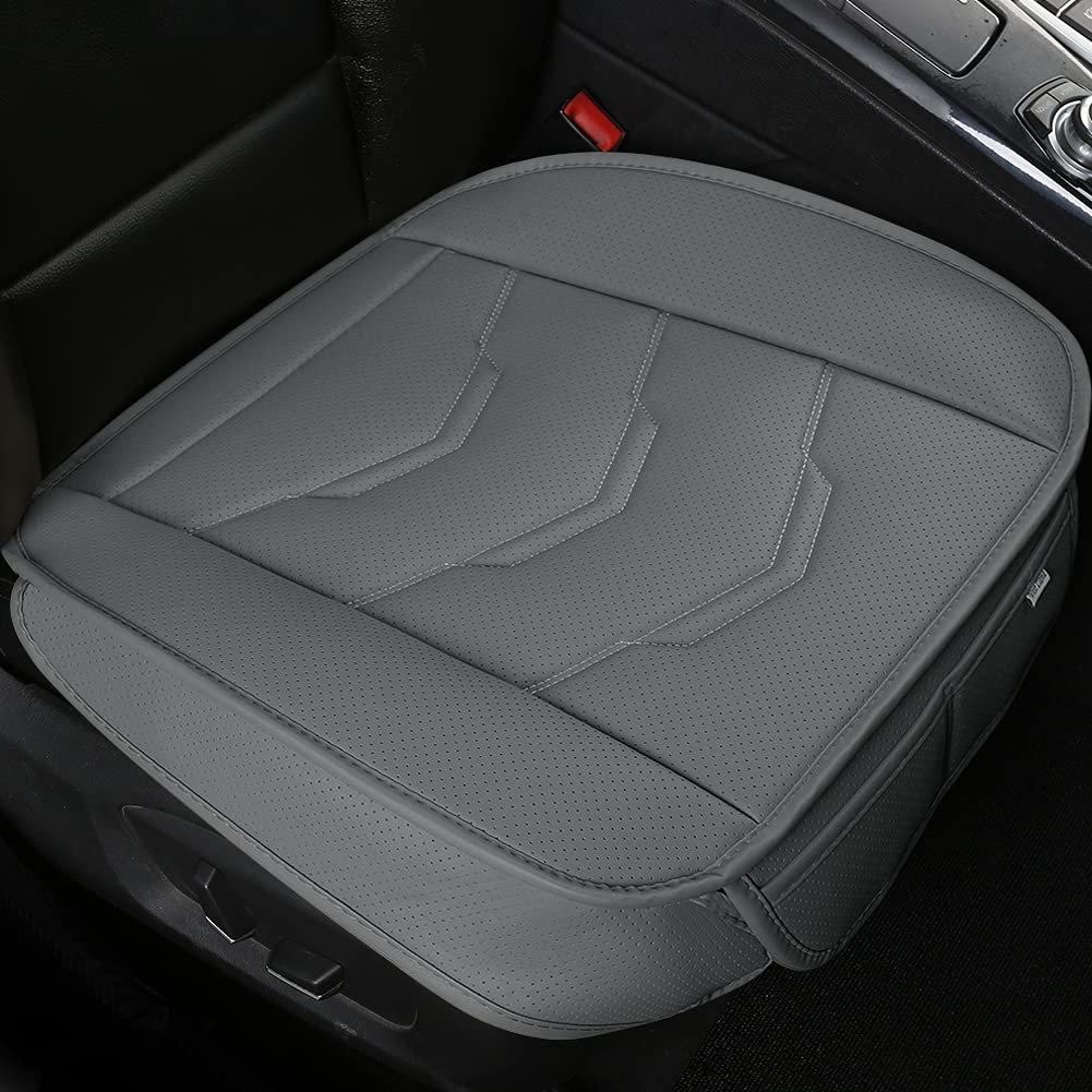 GIANT PANDA 2er-Pack Autositzbezüge für die Vordersitze, Polstermattenfüllung, atmungsaktive Bambuskohle, Sitzbezug aus PU-Leder für SUV, Autos, 54,5 x 53,2 cm (Grau, 2er-Pack, Universal)