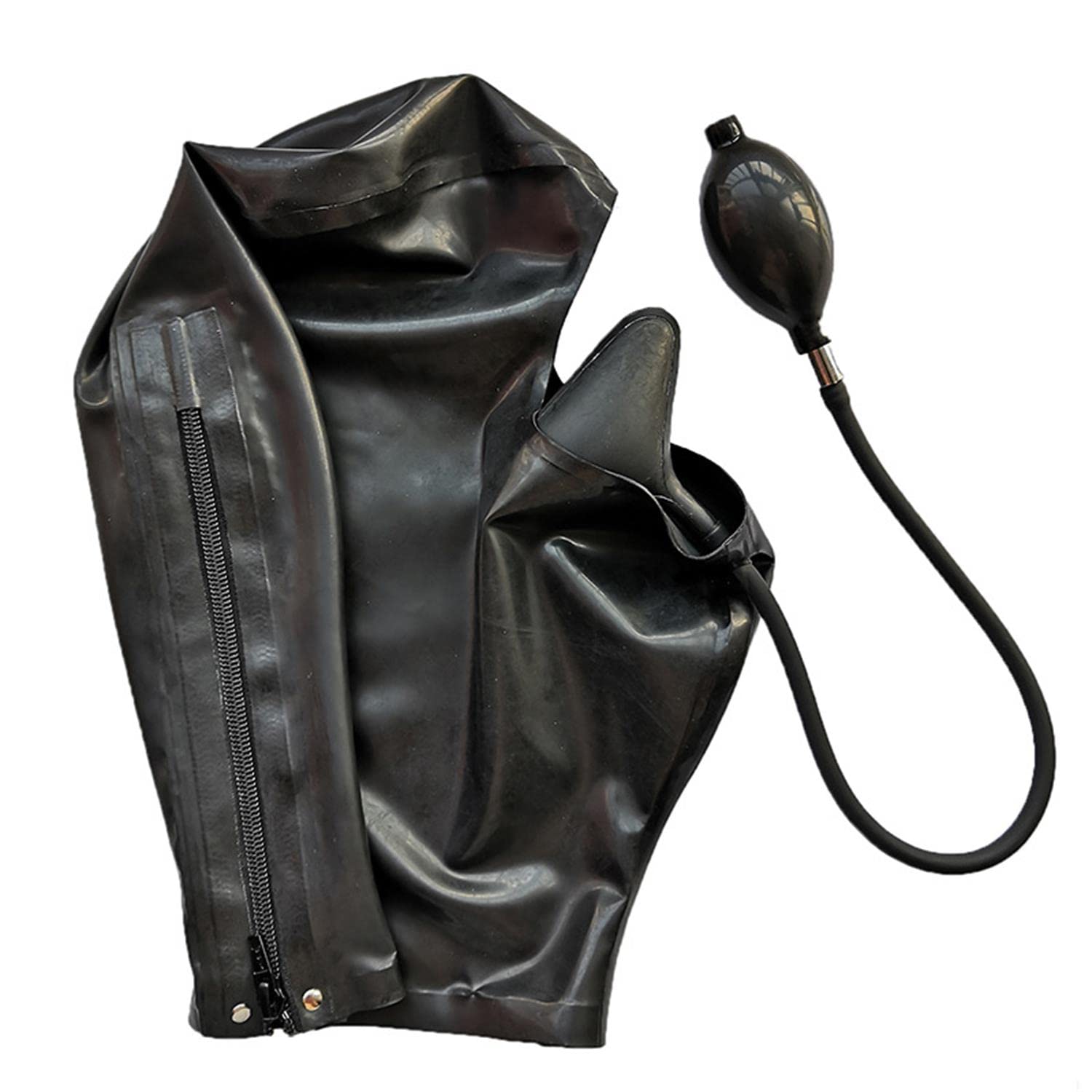 Sexy Latex Tête Couverture Le Noir Latex TêteMasque Cagoule en Latex, Yeux exposés pour Le Jeu de rôle Party Club Wear, Fermeture éclair Ouverte