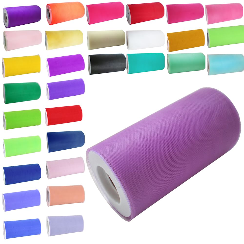 Time to Sparkle 4pcs 6inchx25 yards Tulle Roll Spool Tutu Party Birthday Wraping Crafts Bridal Bow Skirt Wedding Decor, Lavender