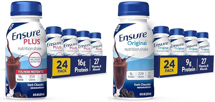 Ensure Plus Nutrition Shake, 24 Count, With 16 Grams of Protein, Meal Replacement Shakes, 8 Fl Oz & Original Dark Chocolate Nutrition Shake | Meal Replacement Shake | 24 Pack