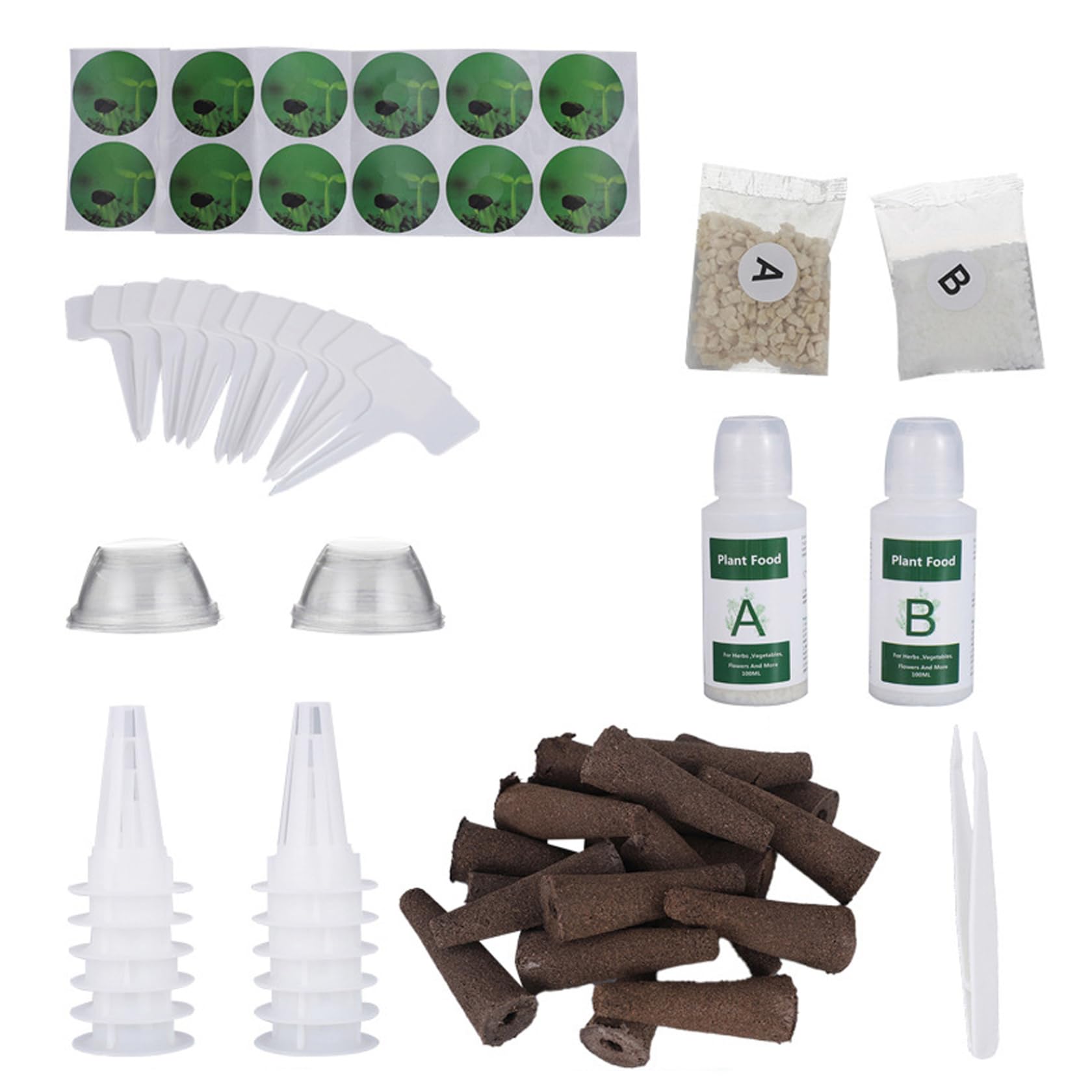63Pcs Hydroponic Kit, Complete Garden Starter Hydroponic Pods with Sponges, Baskets, Domes & Nutrients, Compatible with Most Hydroponics Systems
