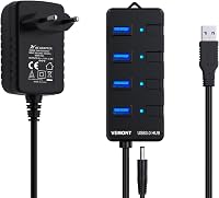 VEMONT USB 3.0 Hub 4 Port Aktív Adapter Tápegységgel és Kapcsolóval 1