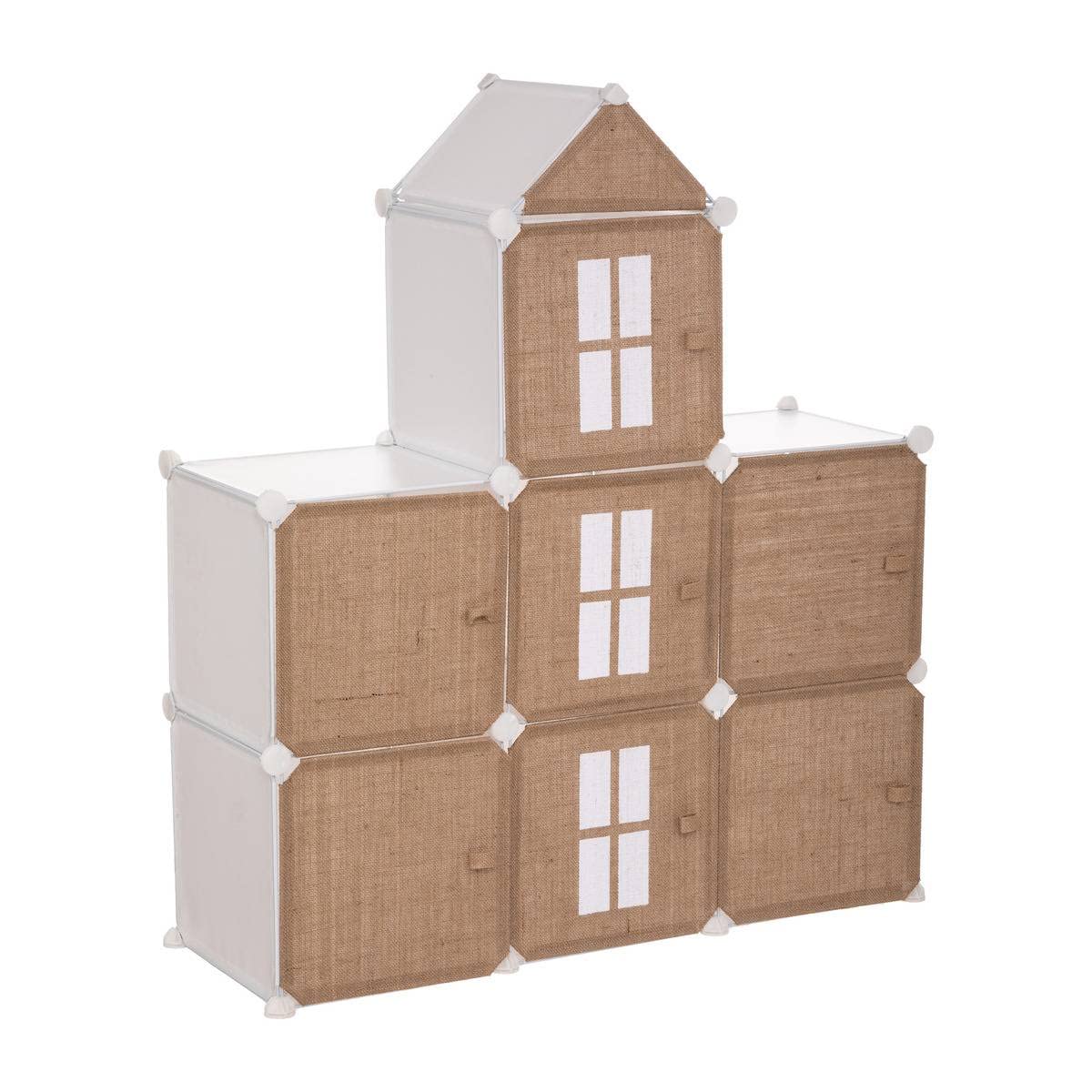Meuble de Rangement Enfant Château 7 casiers en métal et Jute H 109 cm - Atmosphera