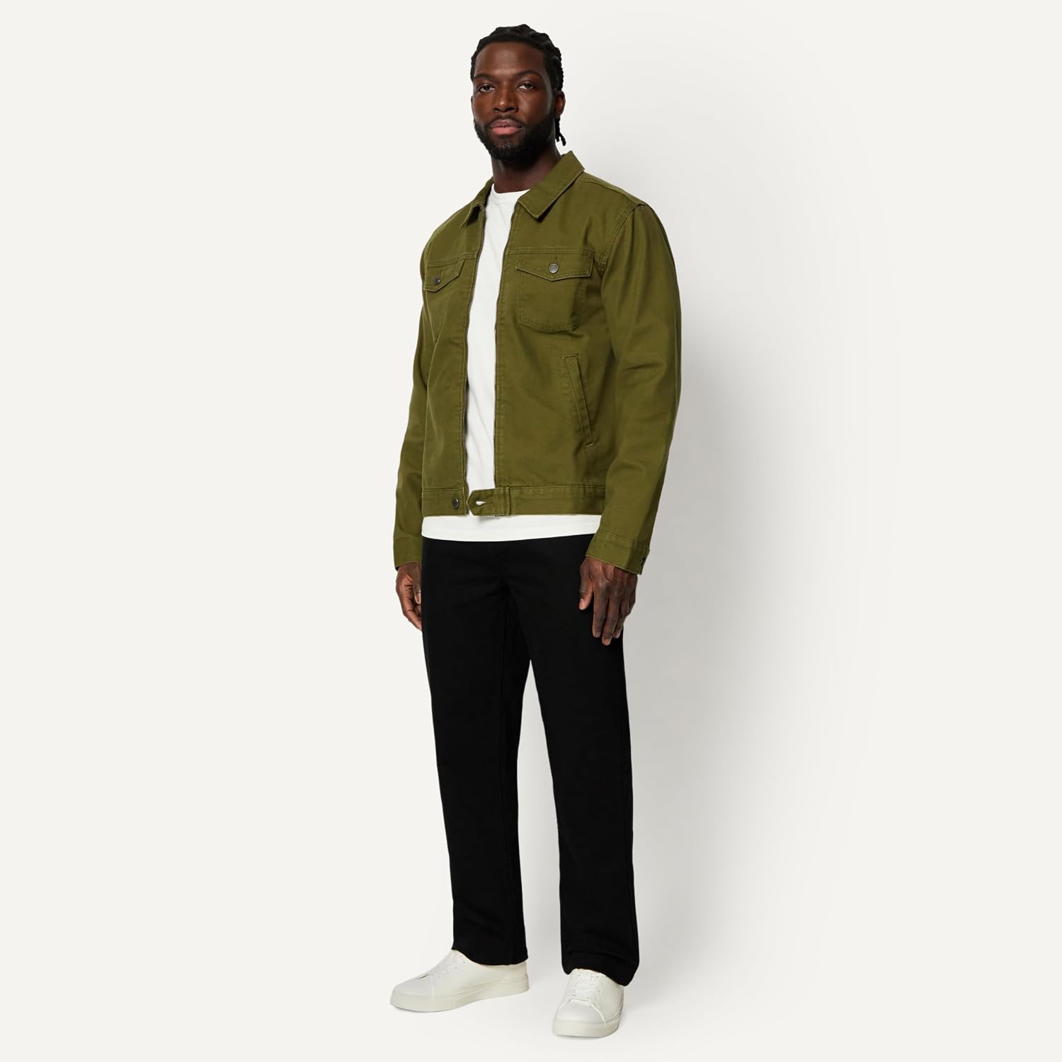 Amazon Essentials Men's Cotton Canvas Zip-Front Trucker Jacket