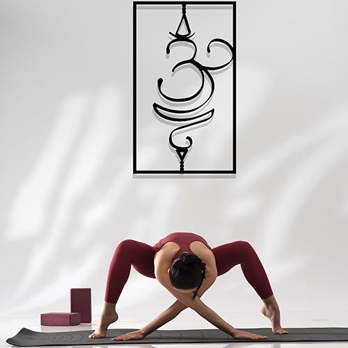 Breathe Símbolo sánscrito decoración de pared de metal, símbolo de yoga Om Yoga, decoración del hogar, decoración de estudio de yoga zen, regalo de